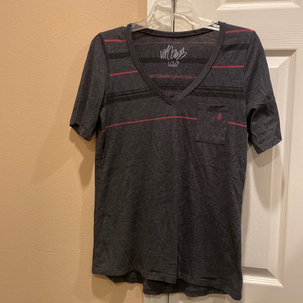 Volcom v-neck short sleeved striped pocket t-shirt